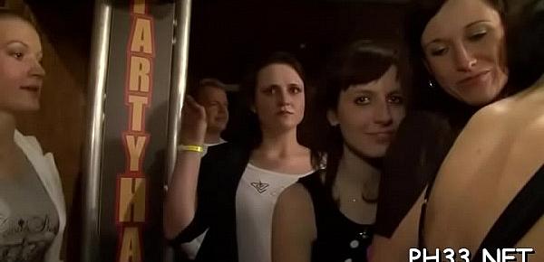  Lesbian babes are leaking every other and after gets fuck by waiters